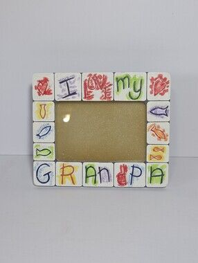 I Love My Grandpa Ceramic Picture Frame Cute Kids Drawing Style 4x6 Tabletop